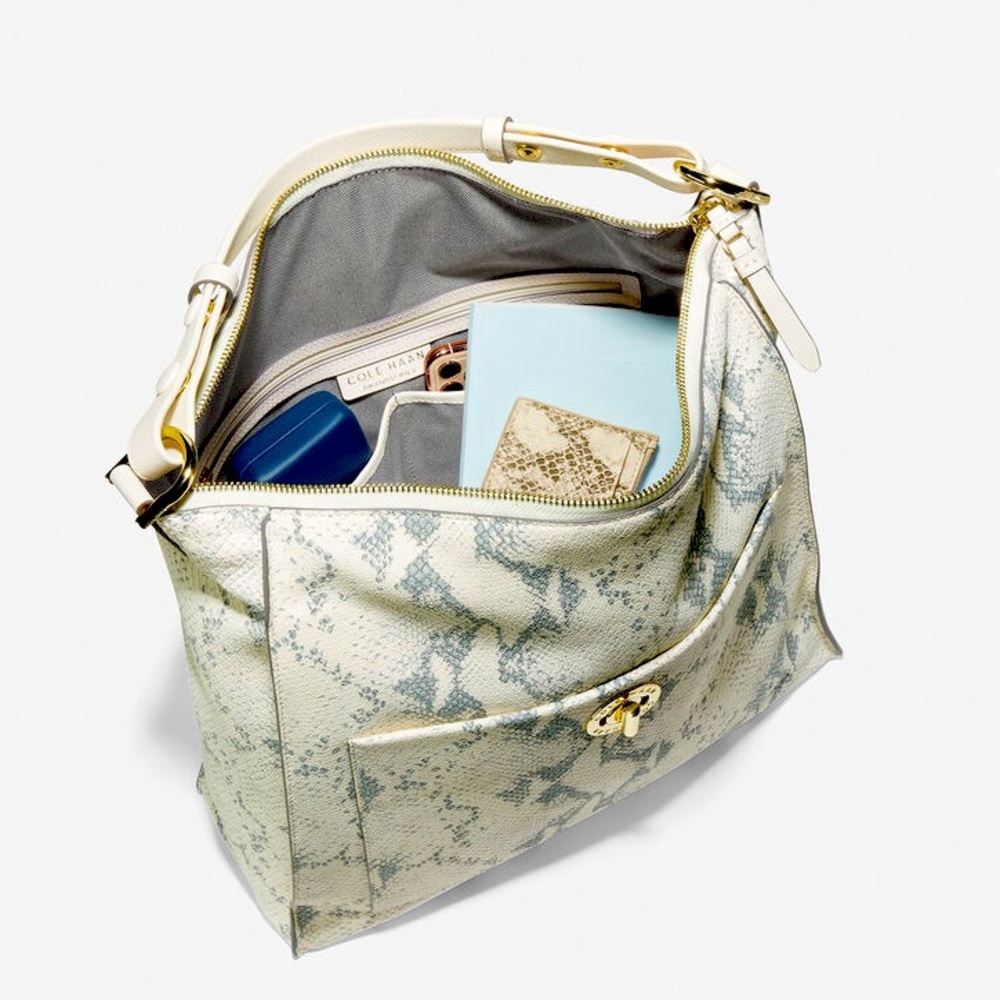 ๐๐๐๐ ๐๐๐๐ Leather Turnlock Snake Bag Off-White Bone Gray GORGEOUS! - Picture 7 of 16